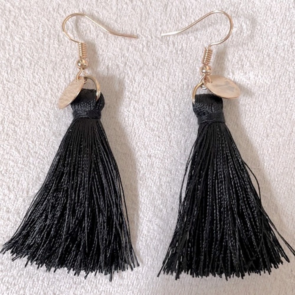 Black and gold tassel earrings
